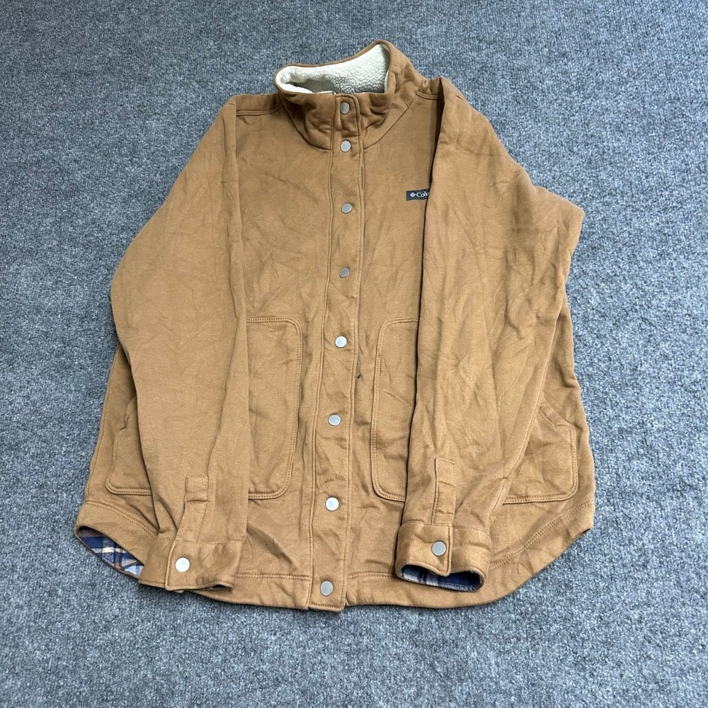 Columbia Jacket Womens Size XL Brown Fleece Lined Snap Front Outdoor Utility